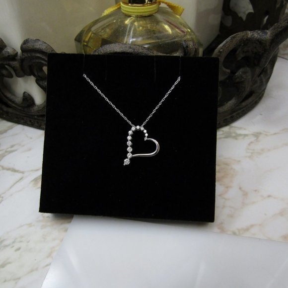 14k White Gold Diamond Journey Heart Necklace - Picture 6 of 8
